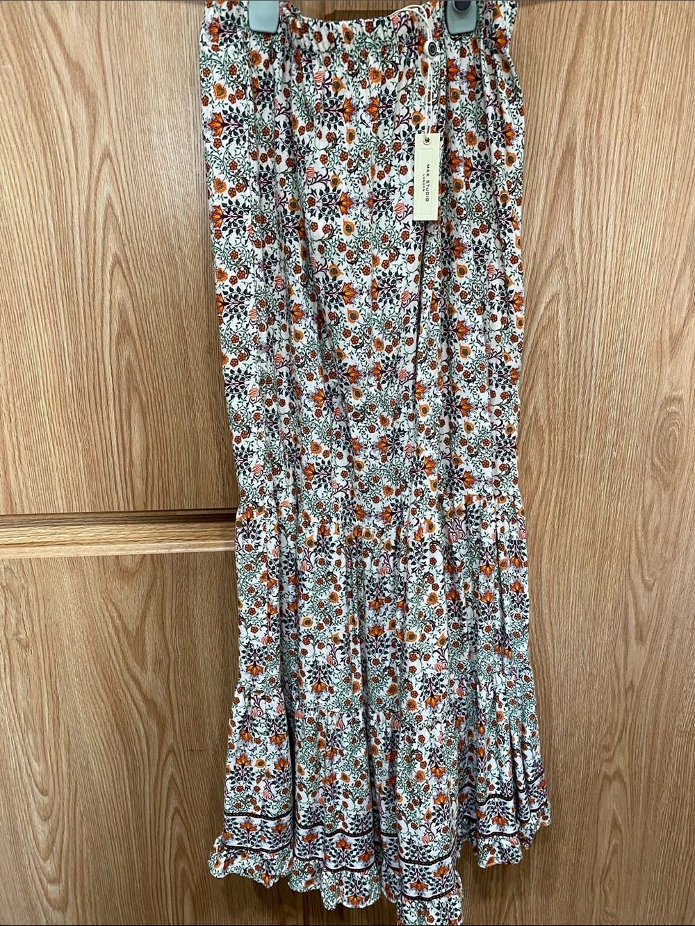 Max Studio Cream Maxi Skirt with Orange and Green Floral Print